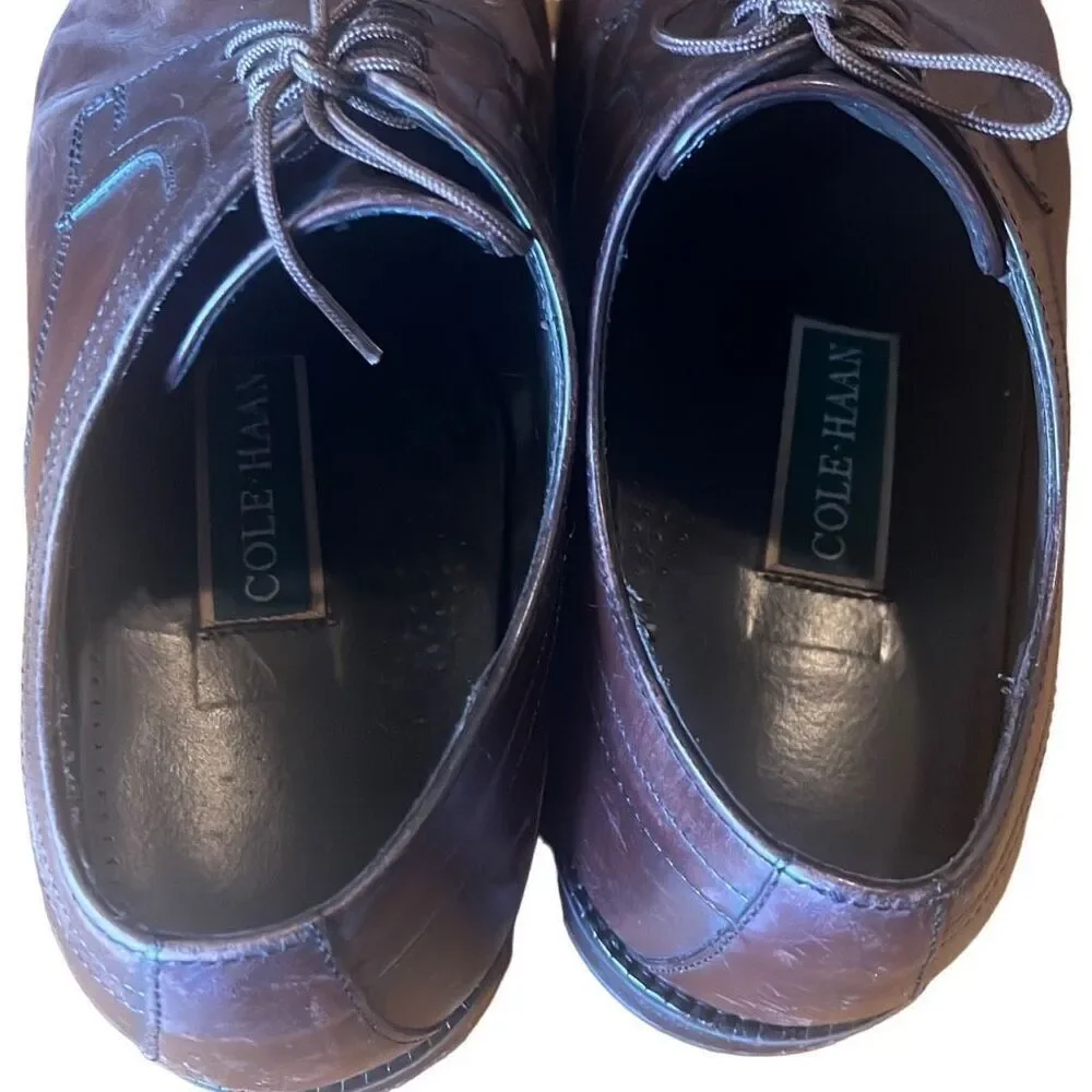 Cole Haan Men's 10.5 Brown Leather Lace Up Round Toe Classic‎ Dress Shoes